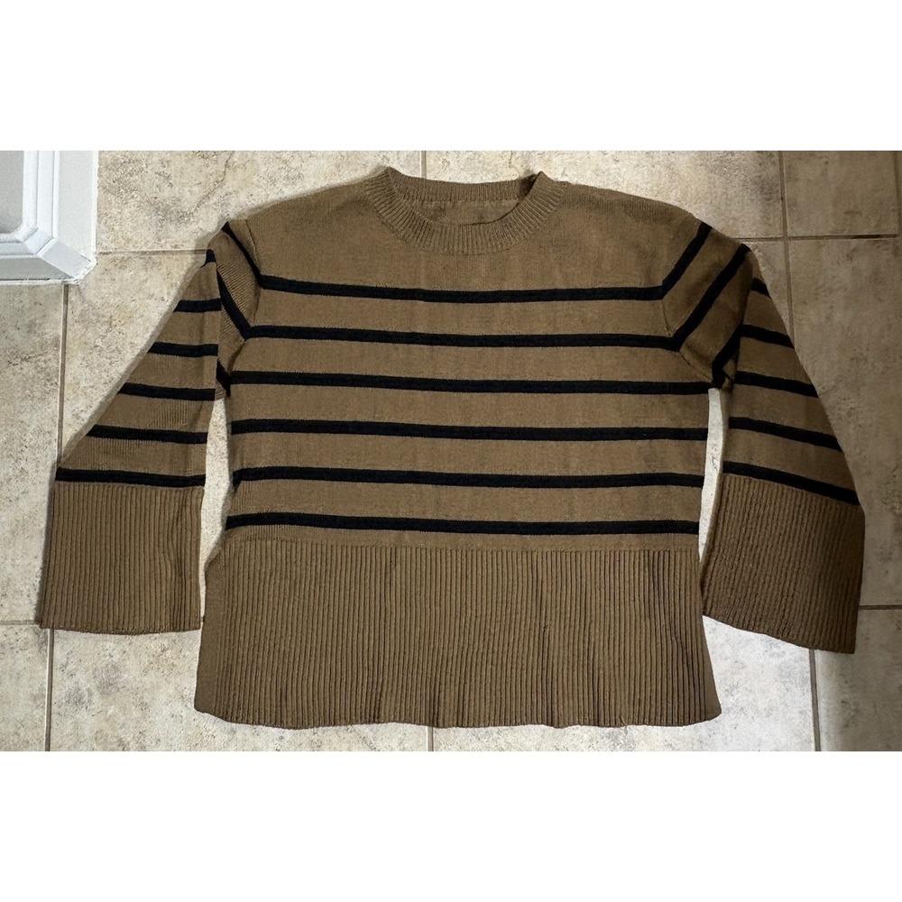Khaki & Black Striped Bell-Sleeve Sweater (Model H8K580, Size XL)